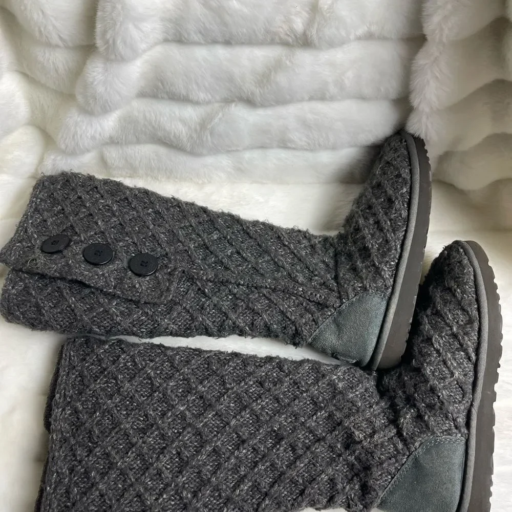 UGG Australia latice charcoal gray knit boots reversible knee high to short SZ9
